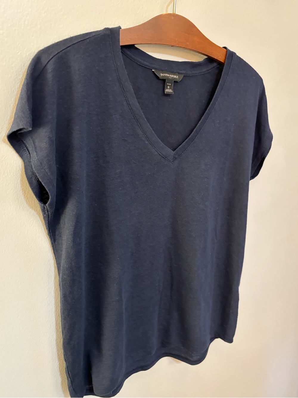 Banana Republic Navy Blue Linen Blend V-Neck Short Sleeve Tee Top Petite Small